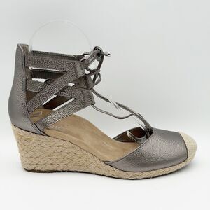Vionic Aruba Calypso Espadrille Wedge Sandals Pewter Metallic Closed Toe Women 8